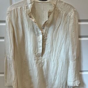 Elie Tahari Cream Blouse with Embroidered Details